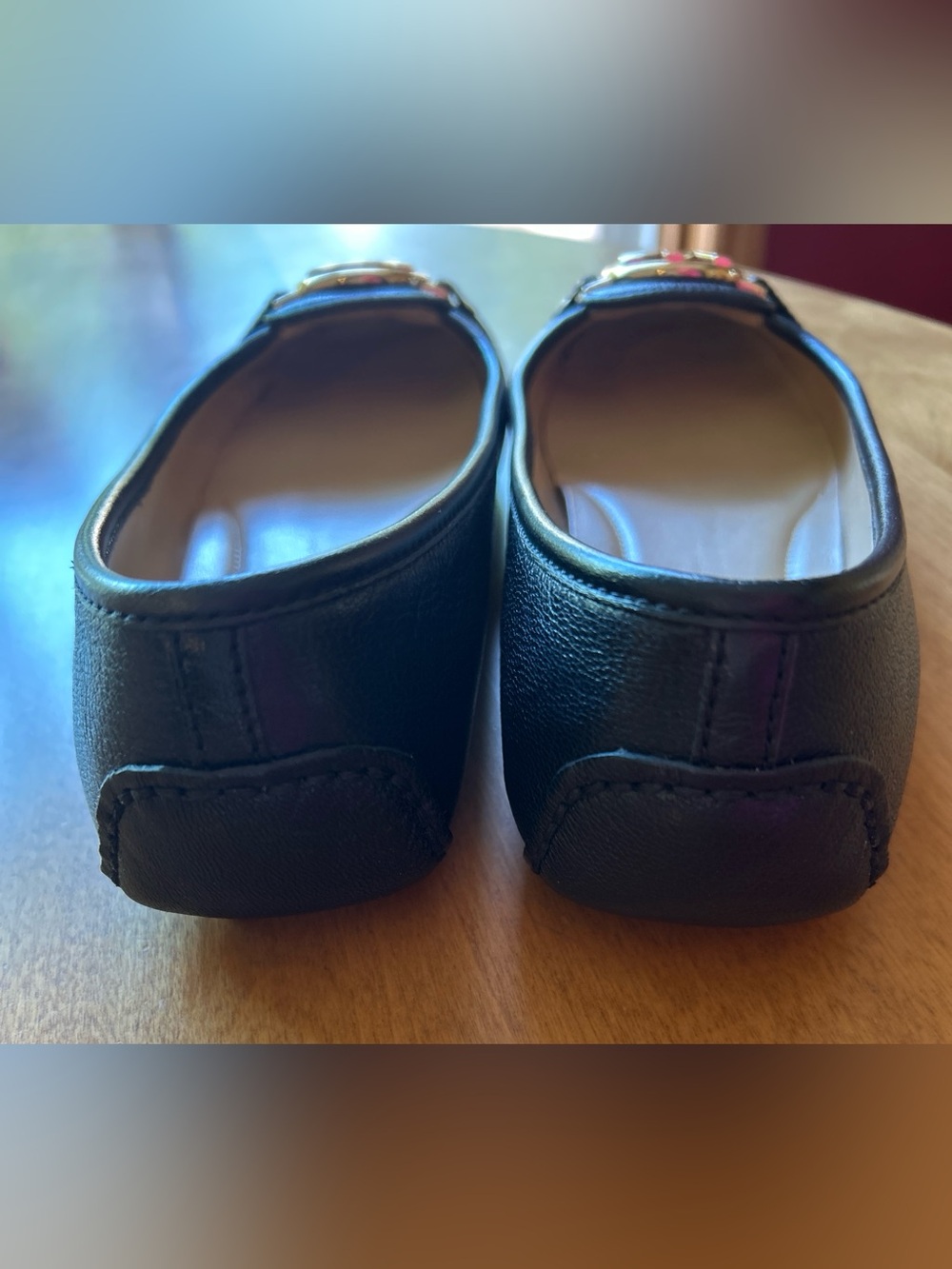 Michael Kors Women's Black MK Logo Leather Fulton Flats. Gold Logo Size 6 1/2 - Picture 3 of 5